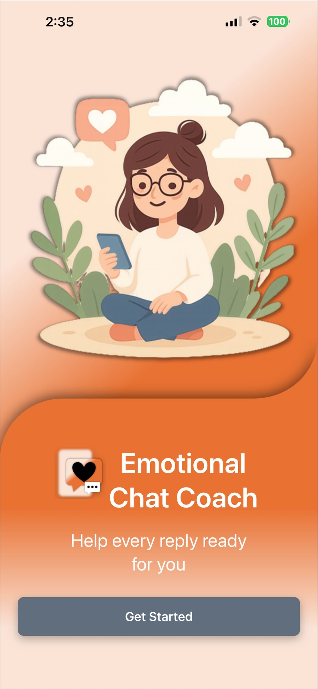 Emotional Chat Coach App landing